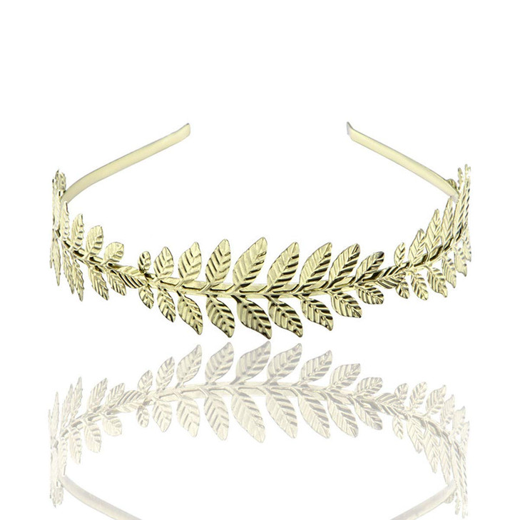 Fodattm Women's Greek Roman Laurel Leaf Headband - Metal Branch Crown Headdress - French Hair Accessory for Bridal (Ancient Cyan)