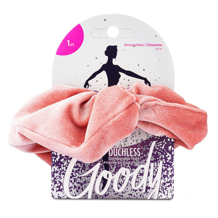 Goody Icy Holiday XL Velvet Scrunchies, 1 Ct, Pink, Ouchless Comfortable Hold, Create Easy Hairstyles & Keep Your Hair Secured, Styling Accessories f