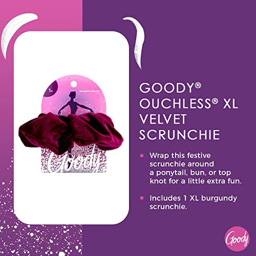 Goody Holiday Ball XL Velvet Scrunchies, 3 Ct, Purple, Ouchless Comfortable Hold, Create Easy Hairstyles & Keep Your Hair Secured, Styling Accessorie