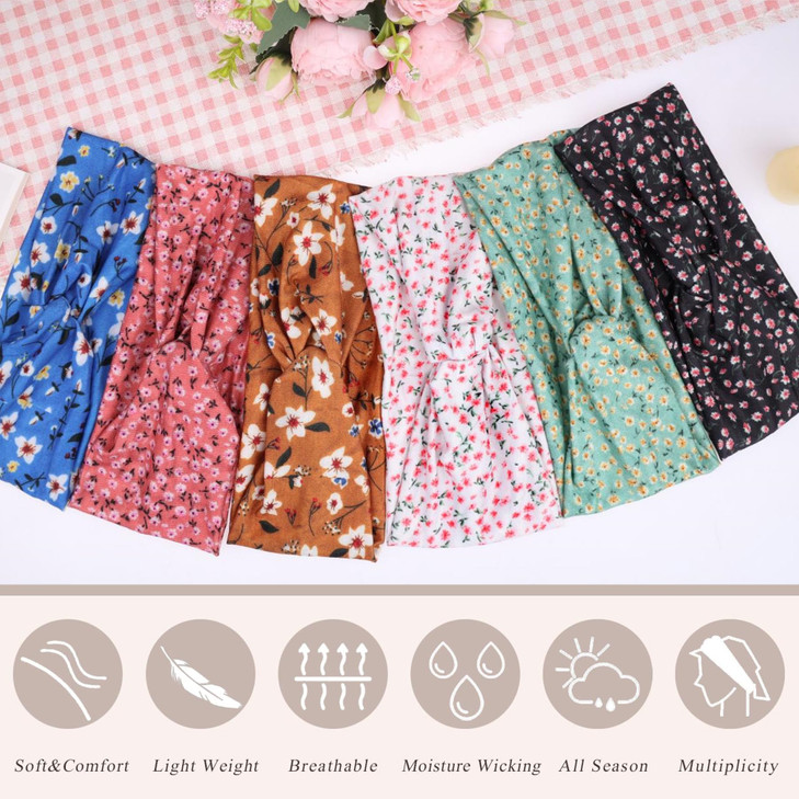 XTREND 6 Pcs Women's Headbands Twisted Cross Elastic Head Bands Yoga Workout Headband Non-Slip Sweat Soft Headbands Solid Color Simple Versatile Hair