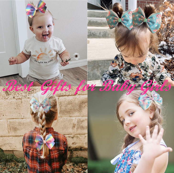 Eyegla Hair Bows For Girls 5 Inch Bow Hair Clips Girl Hair Bows For Hair Grosgrain Ribbon Hair Accessories Pack of 12 Color