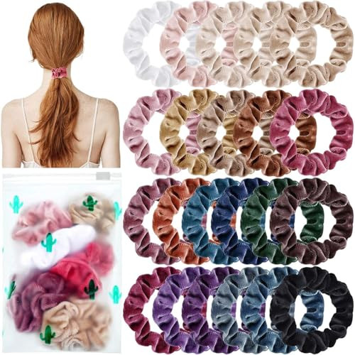 22 Pcs Velvet Hair Scrunchies Elastic Hairbands Classic Hairties Ponytail Holders for Women Accessories with Storage Bag(Chic Colors)