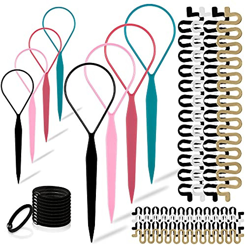 TsMADDTs Hair Braiding Tools, Hair Styling Kit with Topsy Tail Tools and French Braiders for Ponytail