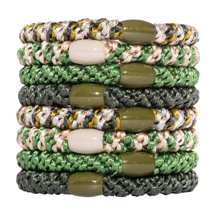 Green Hair Ties for Thick Hair, Grab & Go Ponytail Holders, 8 Pack, Cadet, Thick No-Crease Bands with Strong Hold, Damage-Free Design, Earthy Neutral