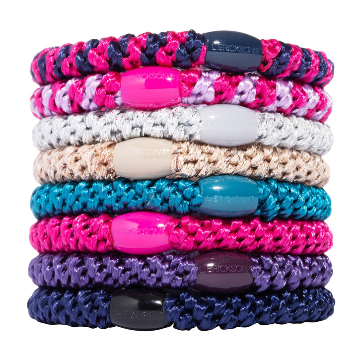 L. Erickson Colorful Hair Ties for Thick Hair, Grab & Go Ponytail Holders, 8 Pack, Berry, Thick No-Crease Bands with Strong Hold, Damage-Free Design,