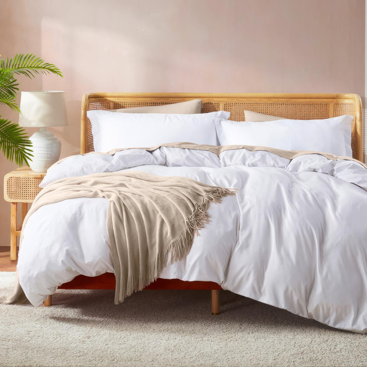 Nestl White Duvet Cover Queen Size - Soft Double Brushed Queen Duvet Cover Set, 3 Piece, with Button Closure, 1 Duvet Cover 90x90 inches and 2 Pillow