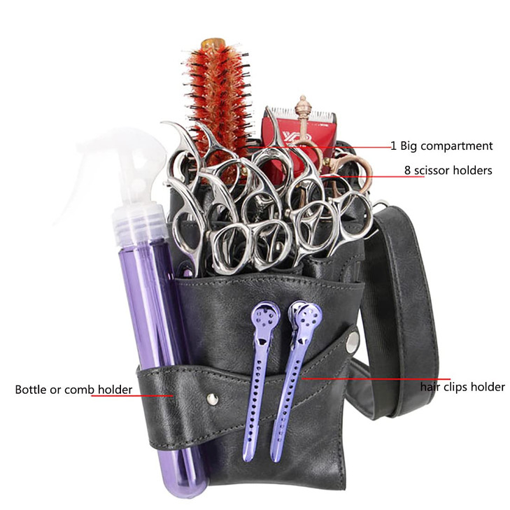 Scissors Bag- Soft Leather Salon Barber Hairdressing Scissor Shears Holster Hair Stylist Tools Bag with Waist Shoulder Belt