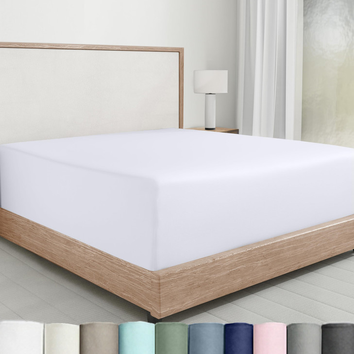 California Design Den 100% Cotton Fitted Sheet Queen Size, Deep Pocket, Durable Sateen, All-Around Elastic, Head/Foot Side Indicators, White Fitted S