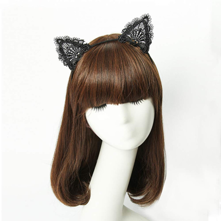 YAXAMING 4 Pcs Halloween Cat Ears Headband Lace Cat Hair Hoops Bands Animal Headpiece Hairband Women Xmas Festival Parade Wedding Masquerade Cosplay