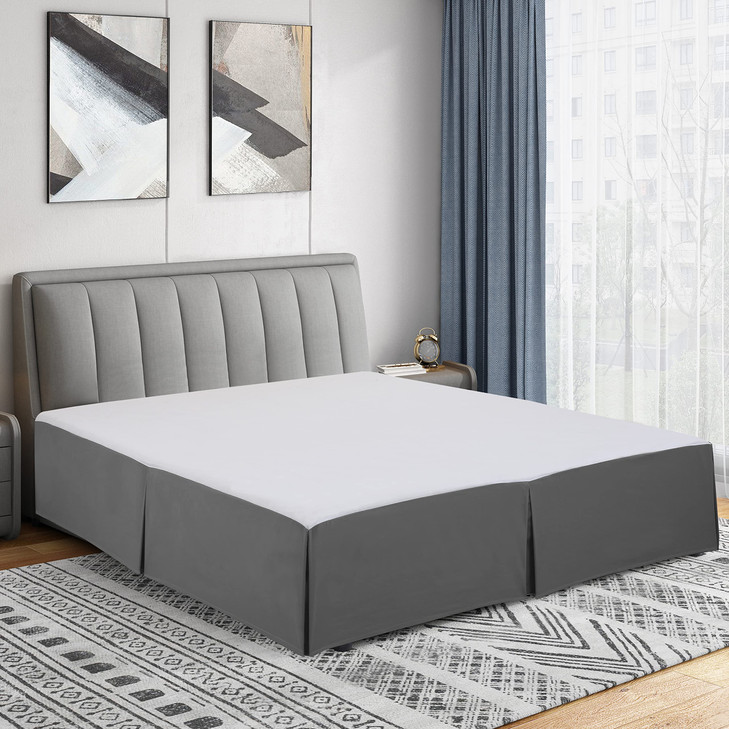 Cathay Home Double Brushed Microfiber Pleated Easy Fit Bed Skirt, Ultra Soft, Fade and Wrinkle Resistant - Gray, Full