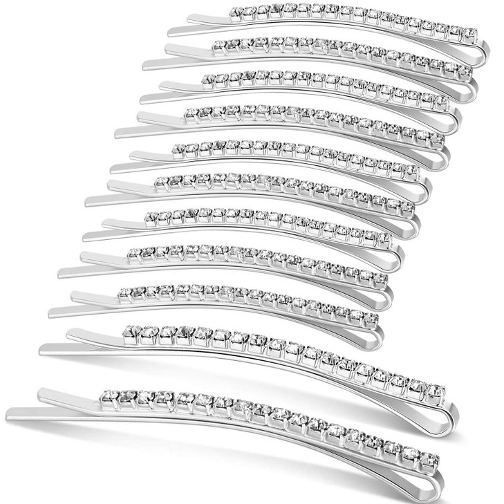 24 Pcs Rhinestone Hair Accessories: Sparkly Crystal Bobby Pins, Shiny Hair Clips for Women and Girls (Silver)