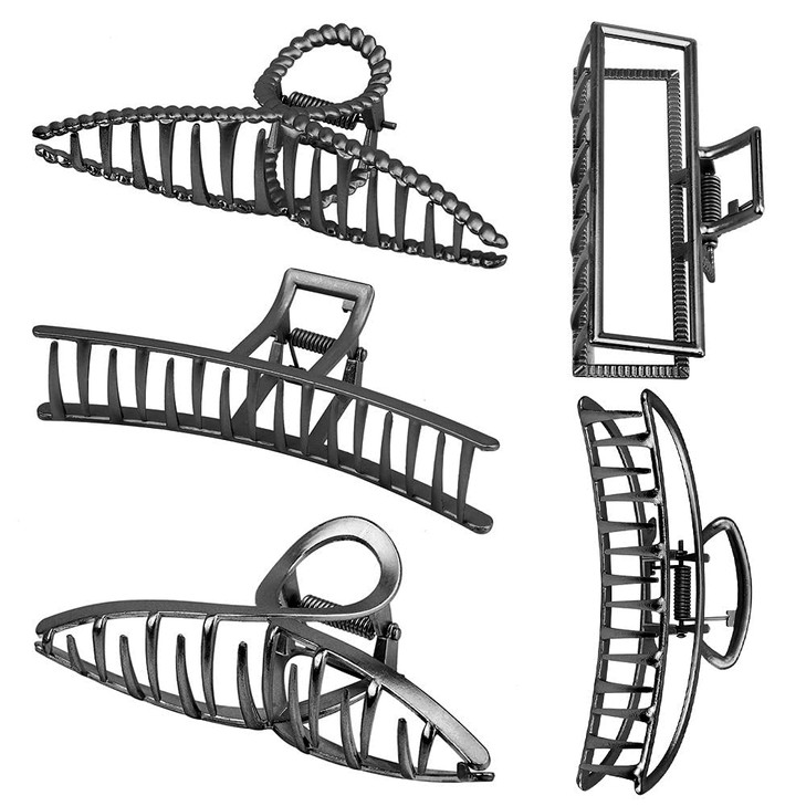 Large Metal Hair Claws for Thick Long Hair - Butterfly Clips with Grip Teeth, Non-Slip Big Jaw Clamps for Women (Black)