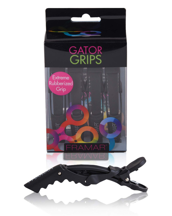 Framar Gator Grips Black Styling Hair Clips - Professional Black Hair Clips with Hair Styling and Sectioning, Rubberized - Wide Teeth & Durable for H