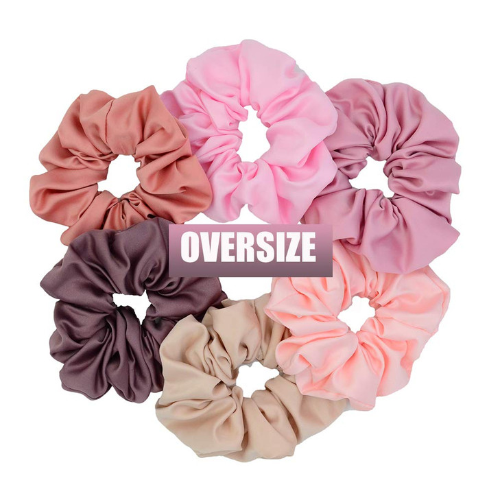 Chloven 6 Colors Oversize Jumbo Hair Scrunchies Blush Theme Large Satin Elastics Pink Lovers Scrunchy Bobbles Soft Bands Ties Accessories for Girls W