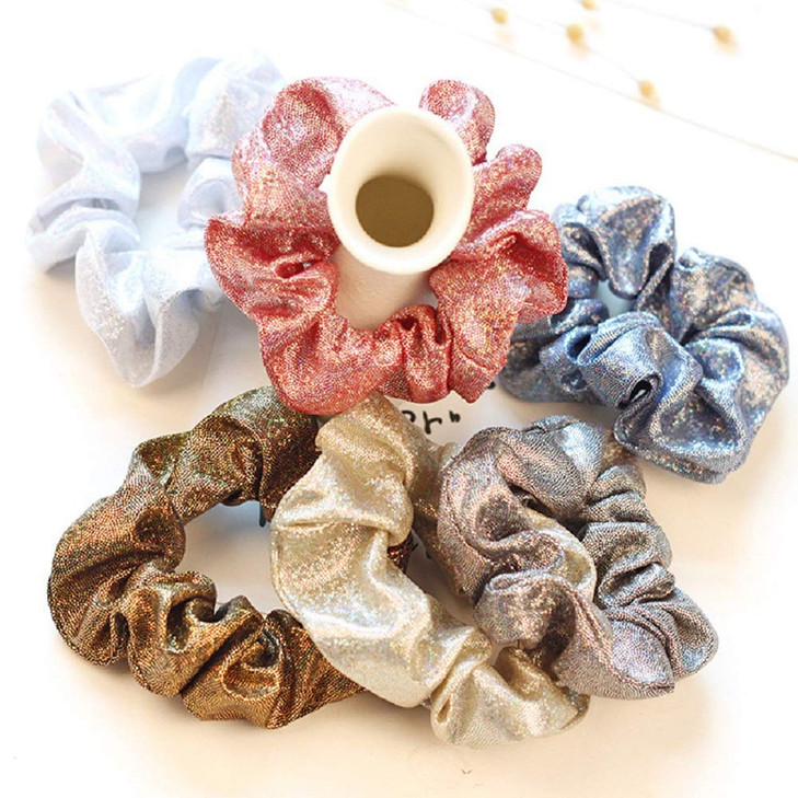 6pcs Shiny Metallic Hair Scrunchies, Women Girls Mermaid Hair Scrunchie Elastics Ponytail Holder Hair Bands Ties Ropes Headwear Hair Accessories for