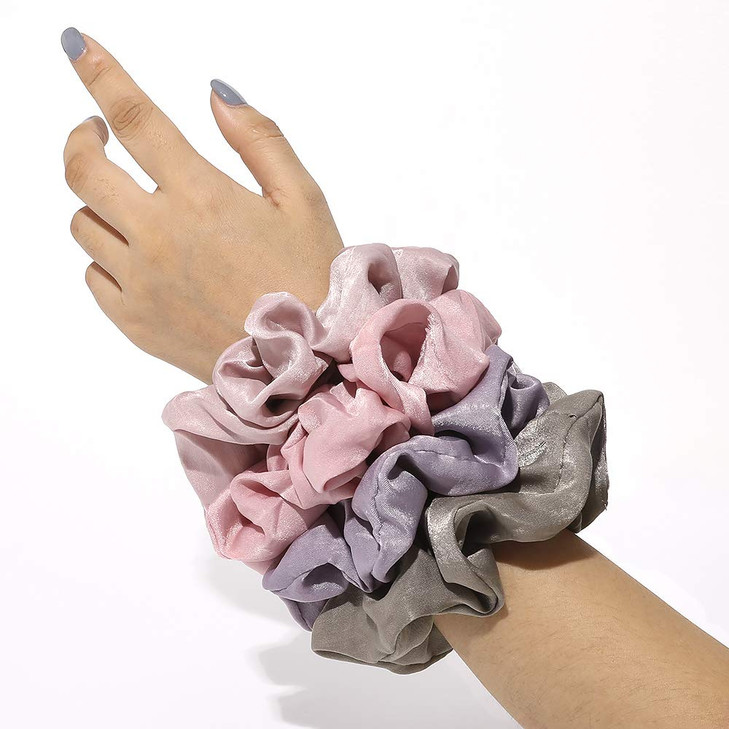 Ivyu Silk Satin Scrunchies - No Crease Hair Ties for Women, Thick Hair Ponytail Holders with Soft Elastic Bands