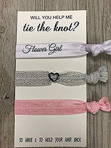 Infinity Collection Flower Girl Hair Ties (Pink/Silver) - Will You Help Me Tie The Knot? Elastic Hair Holders to Have & To Hold Your Hair Back for We
