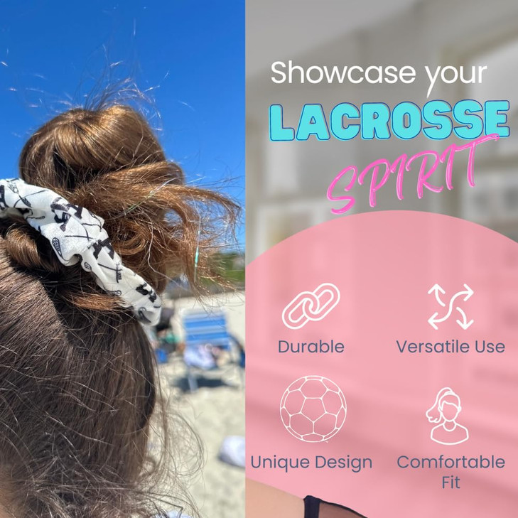 Lacrosse Scrunchie, Girls Lacrosse Hair Accessories, Lacrosse No Crease Premium White Lax Velvet Hair Scrunchies