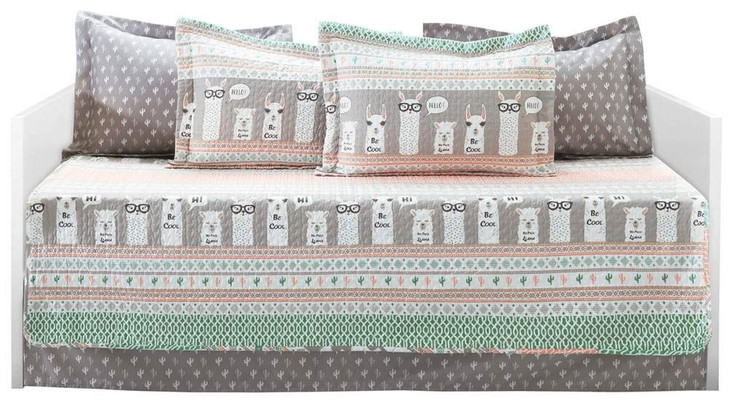 Lush Decor Llama Stripe Daybed Cover 6 Piece Set 39" W x 75" L Pink & Turquoise - Kids Bedding Set Twin Quilt - Daybed Bedding - Llama Decor