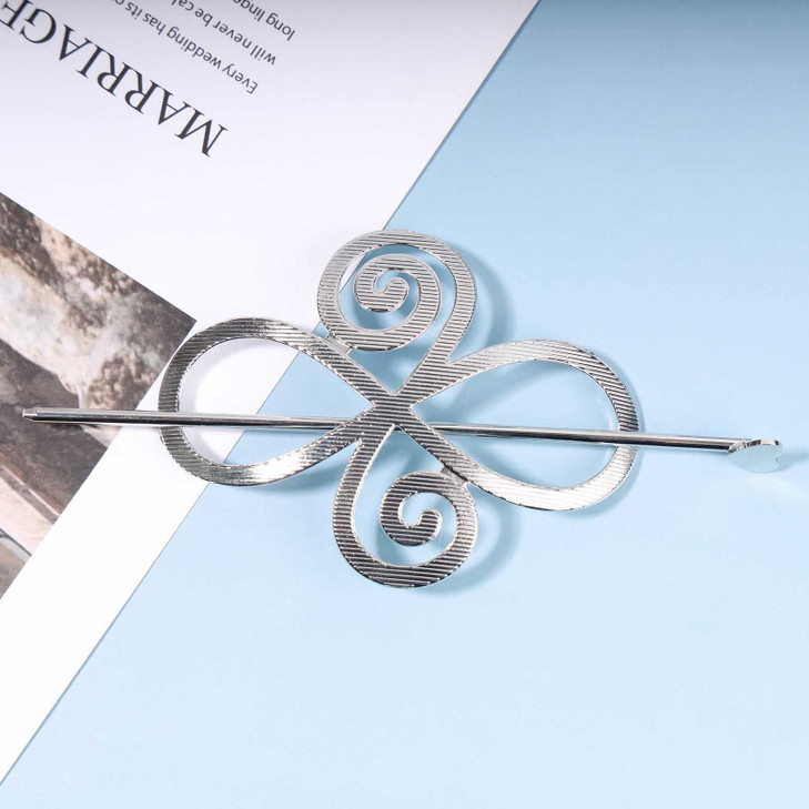 Allereyae Vintage Celtic Knot Hair Slide long Hair Stick Slide Pin Barrette Celtic Infinity Hair Barrette Silver Metal Bun Holder Clip Barrette Hair
