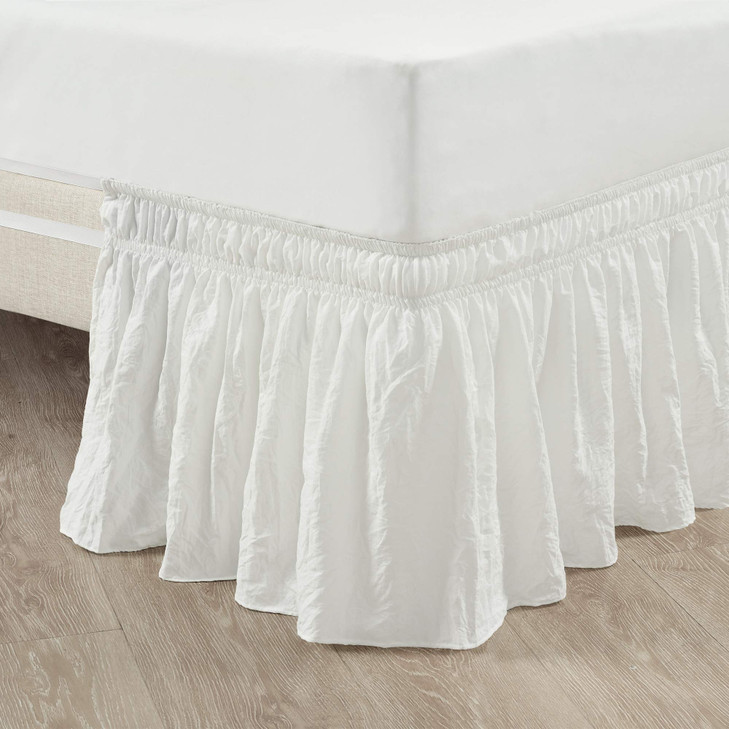 Lush Decor Ruched Ruffle Elastic Easy Wrap Around Bed Skirt Single Queen/King/Cal King Off White - Queen Bed Skirt - Dust Ruffle - Cream Bedskirts