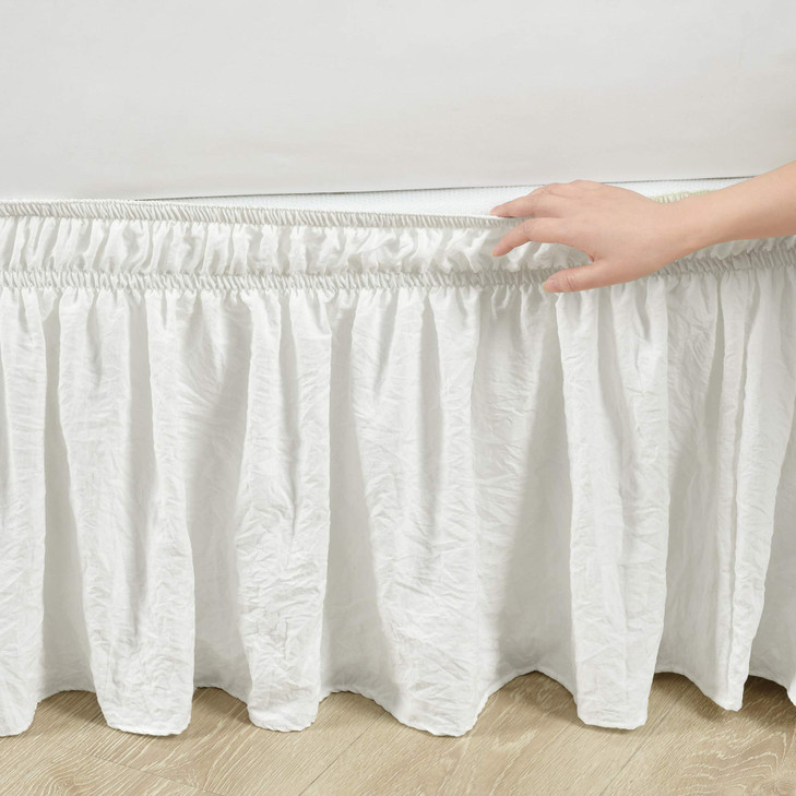 Lush Decor Ruched Ruffle Elastic Easy Wrap Around Bed Skirt Single Queen/King/Cal King Off White - Queen Bed Skirt - Dust Ruffle - Cream Bedskirts