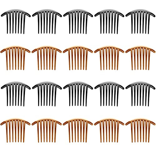 20 Pieces 7 Tooth French Style Twist Comb Plastic Hair Side Combs Hair Accessory for Women (Black and Brown)