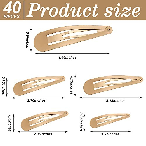 WILLBOND 40 Piece Barrettes Women Snap Hair Clips Women Large Metal Snap Nonslip Hair Clip Accessories, 3.5 Inch, 3.1 Inch, 2.8 Inch, 2.4 Inch, 2 Inc
