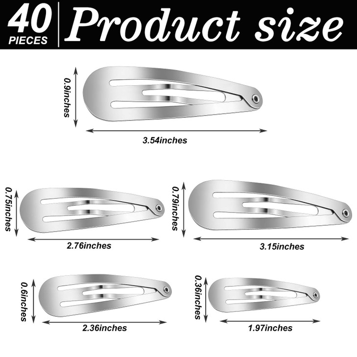 WILLBOND 40 Piece Barrettes Women Snap Hair Clips Women Large Metal Snap Nonslip Hair Clip Accessories, 3.5 Inch, 3.1 Inch, 2.8 Inch, 2.4 Inch, 2 Inc