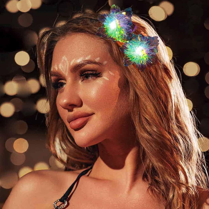 JEWEKY Light Up Hair Clips Flower Led Rave Hair Accessories for Women (Colorful Flower)