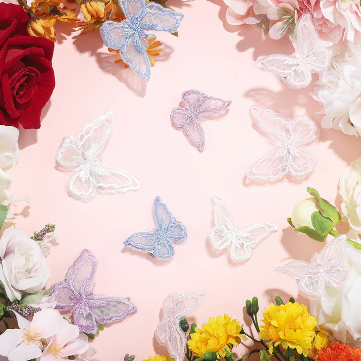 WILLBOND 18 Pcs Butterfly Hair Clip Lace Bows Double-sided Embroidery Butterfly Hair Barrettes Accessories for Women Wedding Birthday Party Favors De