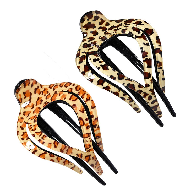 Yusier 2PCS Heart Shap Duckbill Clip Fashion Ponytail Hair Clips Fancy Barrettes for Women (Leopard)