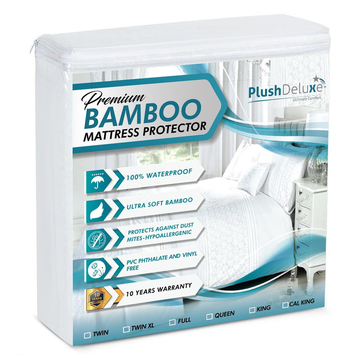 PlushDeluxe Premium Bamboo Mattress Protector  King Size, Waterproof, & Ultra Soft Breathable Noiseless Washable Bed Mattress Cover for Comfort & Pr