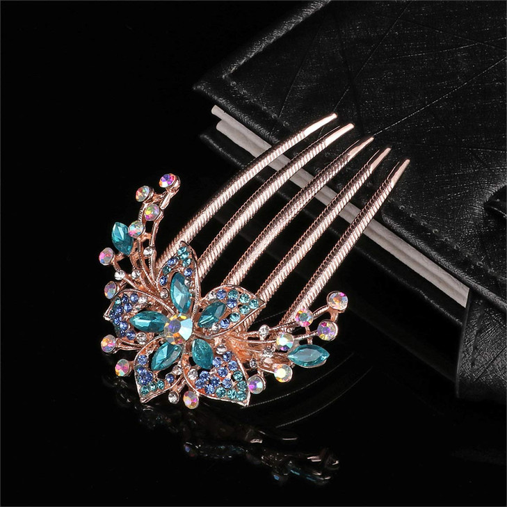 Sankuwen Flower Rhinestones Hair Combs Accessories,Perfect Mother's Day Gifts,Birthday Gifts,Wedding Gifts?Blue?