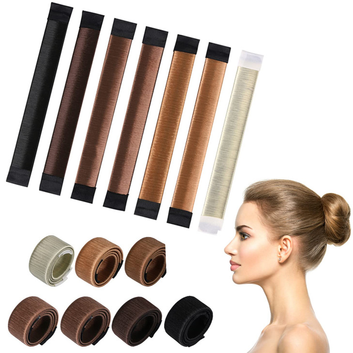 KISSBUTY Bun Maker (7 Count) - Hair Donut for French Twist, Wrap, Snap Disk Hair Styling - DIY Tool for Women and Girls - 7 Shades: Beige, Light Brow