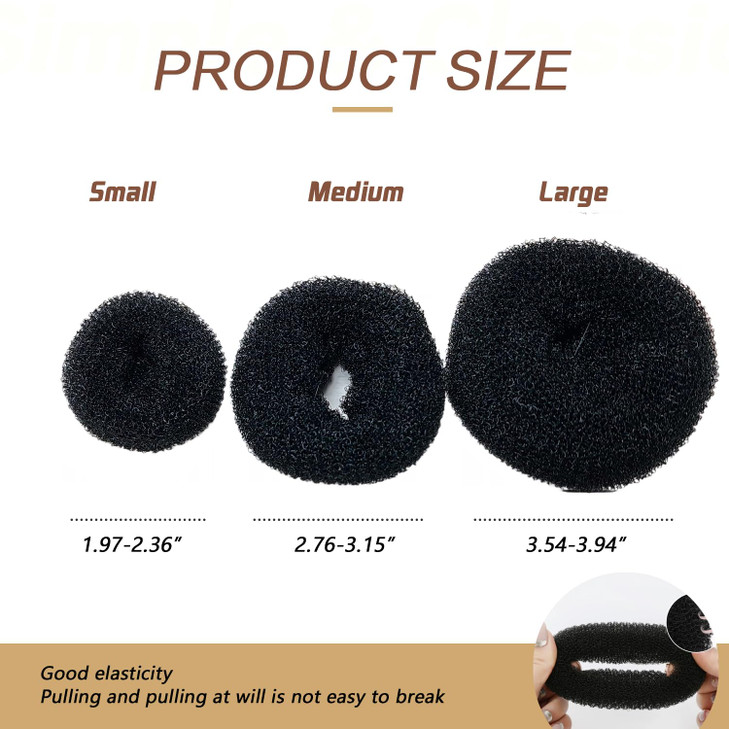 ericotry Beautiful Donut Hair Bun Makers- 3 Pieces Women Hair Chignon Donuts Ring Style Bun Maker Doughnut Shaper DIY Hair Styling Accessories 1Large