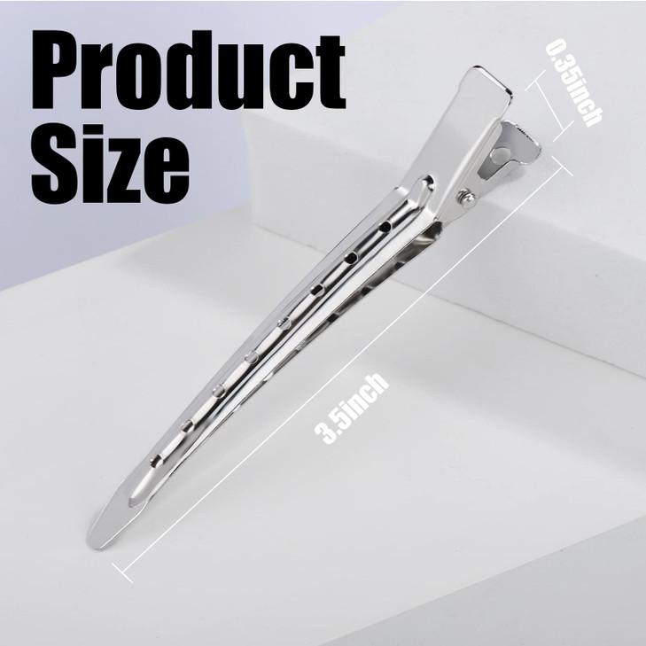 YGDZ Duck Billed Clips, 30pcs 3.5 Inch Metal Alligator Curl Hair Clips with Holes for Styling, Coloring, Thick Hair Rollers, Salon Use, Silver