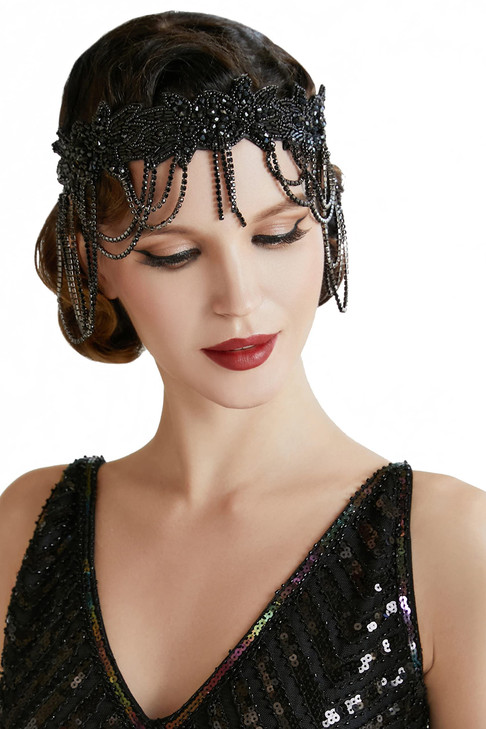 BABEYOND 1920s Flapper Headpiece Roaring 20s Headband Great Gatsby Headband Chain for Women Vintage Hair Accessory