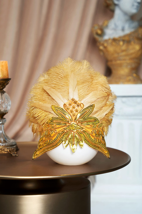 BABEYOND Carnival Feather Headpiece Showgirl Pageant Headband Women's 1920s Flapper Headband (Gold)