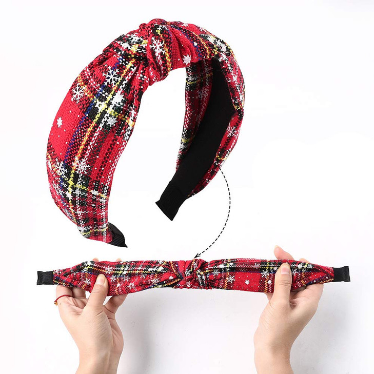 Teensery 2 Pcs Christmas Knotted Headband Snowflake Plaid Hair Hoop Hairband Headwear Hair Accessories for Women and Girls