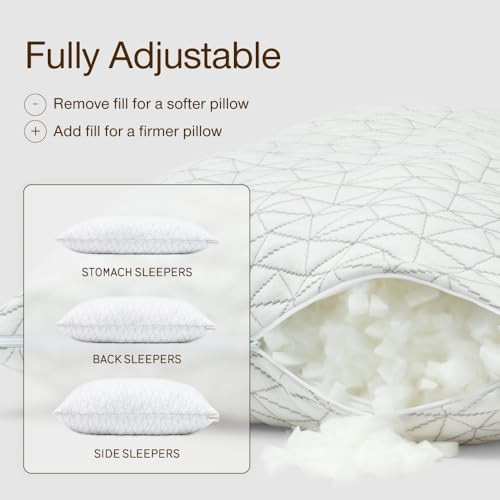 Coop Home Goods Original Adjustable Pillow, Queen Size Bed Pillows for Sleeping, Cross Cut Memory Foam Pillows - Medium Firm Back, Stomach and Side S