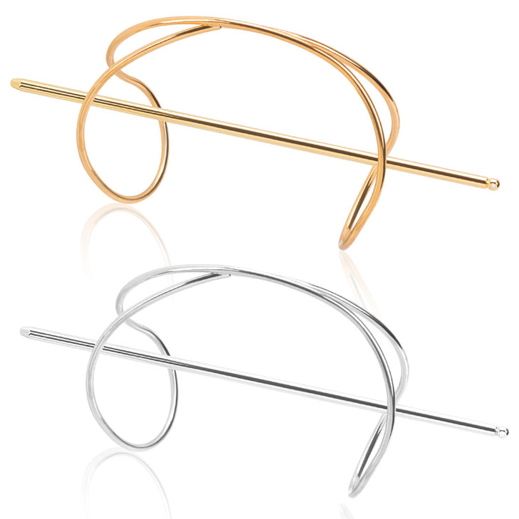 OIIKI X-Shaped Hair Stick, Bun Holder, Hair Cuff, Wedding Bun Cage, Vintage Hair Pins for Women & Girls (Gold + Silver)