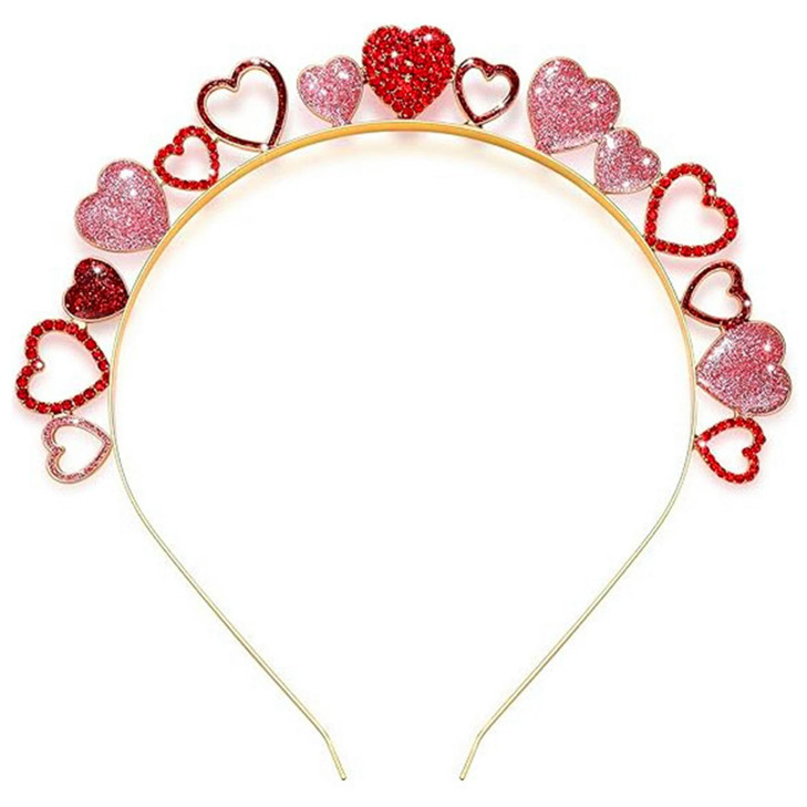 AVMBC Valentines Day Heart Headbands Glitter Rhinestone Heart Hairbands Love Heart Hair Hoop for Valentines Day Party Wedding Engagement Hair Acces