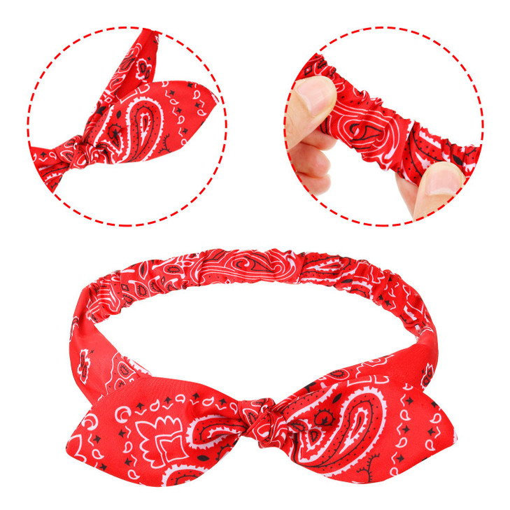 Hicarer 8 Pcs Headband Bandana for Women Paisley Retro Print Bow Knot Rabbit Ear Bandana Headbands Headwrap for Women Hair, Red, Purple, Dark Blue, P