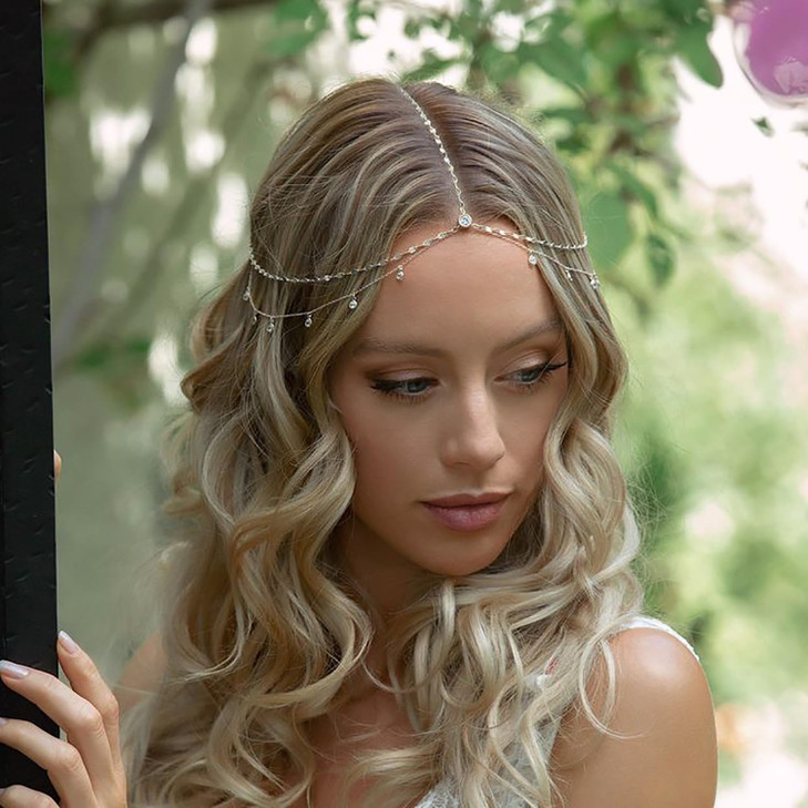 STONEFANS Rhinestone Head Chain Silver Bride Headpiece Wedding Headbands Chain Layered Festival Prom Hair Accessories for Women And Girls (silver)