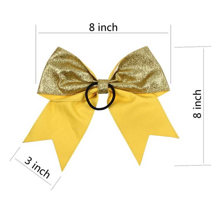 Cheerleader Bows Cheerleading 8 inch Sparkle Glitter Ponytail Holder Hair Tie School for High School College Girl Team Sports 6 Pcs  (Gold)