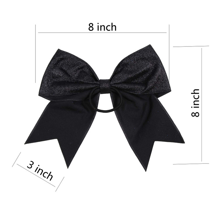 Cheerleader Bows Cheerleading 8 inch Sparkle Glitter Ponytail Holder Hair Tie School for High School College Girl Team Sports 6 Pcs  (Black)