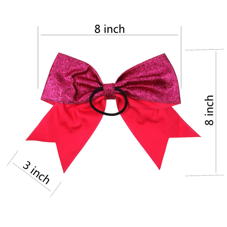 Cheerleader Bows Cheerleading 8 inch Sparkle Glitter Ponytail Holder Hair Tie School for High School College Girl Team Sports 6 Pcs  (Shocking Hot P