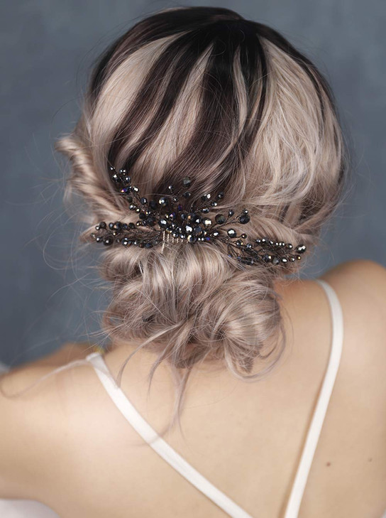 FXmimior Bridal Wedding Hair Accessories Black Hair Comb Gothic Black Headpiece Evening Adornment Prom Beaded Bridesmaid gift