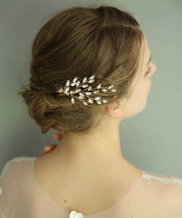 fxmimior Wedding Comb, Crystal Leaf Hair Comb Bridal Headpiece for Women, Silver, 10 cm * 6.5 cm, 1 Count